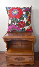 Floral Pillow Cover Handembroidered Wool 18x18 (Retro Floral Pillow Cover) by CozyNest Decor