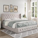 Allewie Queen Size Lift Up Storage Bed, Button Tufted Headboard with Wingback, Hydraulic Support, No Box Spring Needed, Light Beige by CozyNest Decor