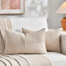 Fancy Homi 2 Packs Tan Lumbar Decorative Throw Pillow Covers 16x32 Inch for Living Room Couch Bed Sofa, Boho Home Decor, Soft Striped Corduroy Rectangle Accent Beige Cushion Case 40x80 cm by CozyNest Decor