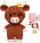Mewaii Crochet Kit for Beginners Level 3 with 40% Extra Eco-Friendly Pre-Started Easy Yarn, Step-by-Step Video Tutorials for Adults and Kids (Hug Highland Cow) by TinyTreasures Baby Boutique