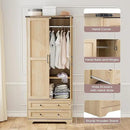 Brafab Wooden Armoire Wardrobe Closet with 2 Modern Doors, 71" Tall Freestanding Closet Wardrobe Cabinet with Drawers and Hanging Rail, Storage Cabinet with Shelve for Bedroom (Natural, 2 Doors) by CozyNest Decor