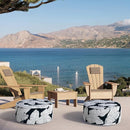 Inflatable Ottoman Stool D21 xH9 for Outdoor/Indoor Use, Water Repellent Patio Foot Rest Stool with Portable Handle,Round Pouf Ottoman Suitable for Garden,Deck and Camping - Black Leaves by CozyNest Decor