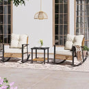 LAUSAINT HOME 3-Piece Rocking Bistro Set, Outdoor Patio Furniture with Thick Cushions and 2-Tier Coffee Table, Oversize Rattan Conversation Set for Garden, Balcony, Backyard (Beige) by CozyNest Decor