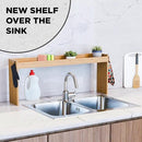 Edgecrest Bamboo Over The Stove or Sink Modern Spice Shelf, No Annoying Middle Screw, 31.5” Wide Storage, 11.4” High Countertop Shelf, 6 Side Hooks, Easy to Assemble, Eco-Friendly Durable Material by CozyNest Decor