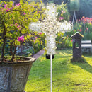 38Inch Solar Cross Garden Lights Outdoor Decorative - Solar Metal&Glass Cross White Hydrangea Flower Stake Lights- Waterproof 20 Warm White LED for Remembrance Gifts & Sympathy Gifts. by GreenHaven Gardens