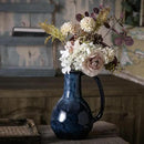 Blue Ceramic Vase with Big Handles, Modern Farmhouse Decor, Rustic Pottery for Flowers, Decorative Terracotta Centerpiece for Dining Table by GreenHaven Gardens
