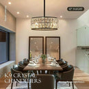 12” 3-Light Modern Crystal Chandeliers Black Dinning Room Light Fixture with Two Poles, Round Pendant Light Kitchen Island Chandelier, Flush Mount Ceiling Light for Living Room Entryway by CozyNest Decor