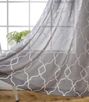 MIUCO Moroccan Embroidered Semi Sheer Curtains Linen Look Grommet Curtains for Living Room 52 x 84 Inch Set of 2, Grey by CozyNest Decor