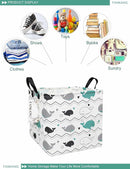 FANKANG Square Nursery Hamper Storage Bins Canvas Laundry Basket Foldable with Waterproof PE Coating Storage Baskets Gift Baskets for Children, Office, Bedroom, Clothes（Square-whales ） by TinyTreasures Baby Boutique