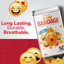 BioSwiss Bandages, Emoji Shaped Self Adhesive Bandage, Latex Free Sterile Wound Care, Fun First Aid Kit Supplies for Kids, 50 Count by TinyTreasures Baby Boutique