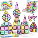Magnetic Tiles Travel Toys for Kids 4-8, 42PCS Candy Color STEM Building Blocks with Visual Storage Guide & Metal Case, Airplane Activities & Toddler Travel Essentials Ages 3-5 by TinyTreasures Baby Boutique