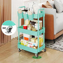 UDEAR 3-Tier Rolling Utility Cart,Multifunctional Storage Shelves with Handle and Lockable Wheels for Room,Office,Kitchen,Bathroom,with 3 Hanging Cups,Green by CozyNest Decor