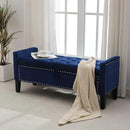 Storage Ottoman Bench, Velvet Upholstered Footstool for Bedroom and Living Room, Tufted Seat with Storage, Wooden Legs & Metal Rivets, Dark Blue by CozyNest Decor