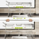 2 Tier Extra Large Stainless Steel Expandable Over The Sink Dish Drainer Drying Rack, Rust Proof Metal, Space Saving, Modern Silver Big Capacity Extendable Plate Strainers Above Kitchen Counter by CozyNest Decor