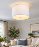 14"W Moderne Flush Mount Conversion Kit  White Fabric Drum Lampshade