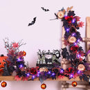 SHareconn 2 Pcs 9FT Halloween Garland with Purple Lights Battery Operated and Timer, Pre-Lit Black Red Maple Leaves Lighted Garland Decorations for Fireplace Mantle Centerpiece Indoor Outdoor Decor by CozyNest Decor