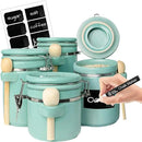 Home Intuition 4-Piece Ceramic Kitchen Canisters Set, Airtight Containers with Wooden Spoons Reusable Chalk Labels and Marker for Sugar, Coffee, Flour, Tea (Turquoise) by CozyNest Decor