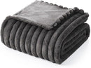 Amélie Home Faux Fur Throw Blanket for Couch, Cozy Fuzzy Fluffy Fur Luxurious Soft Striped Plush Gift Blankets for Family Sofa Chair Bed Living Room Bedroom, 60"x80", Charcoal Grey by CozyNest Decor