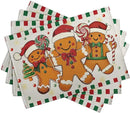 Gingerbread Man Christmas Placemats Set of 4 Candy Cane Xmas Seasonal Holiday Linen Table Mats Red Green Orange Winter Washable Place Mats for Party Kitchen Dining Outdoor Indoor Decor by CozyNest Decor