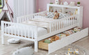 Bed With Headboard Storage Rack, 2 Under Bed Drawers, 3 Side Guardrails For Safety by HouseOfZazla