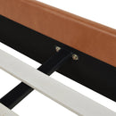 Aspen Vertical Tufted Modern Headboard Platform Bed Set, Queen, Caramel Tan Brown Faux Leather