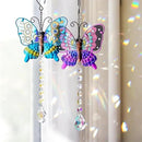 Set 2 Metal Butterfly Suncatchers for Windows - 14" Outdoor Fence Wall Art Decor, Rainbow Prisms Sun Catchers with Crystals Hanging for Home Garden Ornament by GreenHaven Gardens