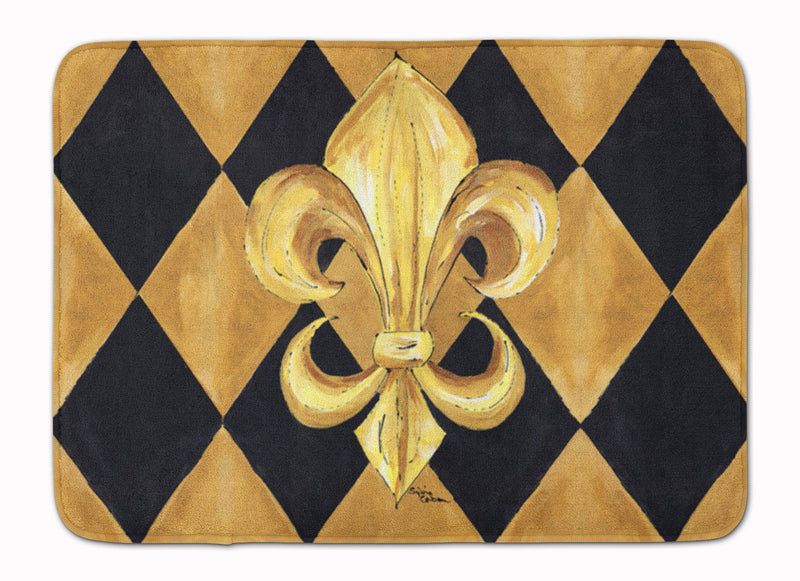 Black and Gold Fleur de lis New Orleans Machine Washable Memory Foam Mat