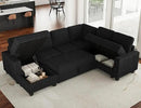 Belffin Corduroy Sleeper Sofa Bed with Storage Chaise Modular Sectional Sofa Couch with Pull Out Bed L Shaped Sectional Couches for Living Room Black Couch by CozyNest Decor