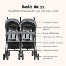 Dream On Me Volgo Twin Umbrella Stroller in Gray, Lightweight Double Stroller for Infant & Toddler, Compact Easy Fold, Large Storage Basket, Large and Adjustable Canopy by TinyTreasures Baby Boutique