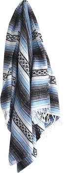 Del Mex Classic Mexican Blanket, Large Authentic Woven Falsa Throw (70"x50"), Artisan Southwest Décor for Beach, Yoga, Outdoors (Light Blue) by CozyNest Decor