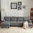 Karl home U-Shape Sectional Sofa Couch 111" Modern 4-Seat Sofa with Chaises Corduroy Fabric Upholstered Covertible Couch with Wood Grain Legs for Living Room, Reception Room, Apartment, Dark Gray by CozyNest Decor