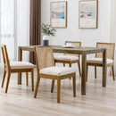VESCASA Upholstered Dining Chairs with Square Rattan Back, Armless Padded Linen Cushion Dining Chairs with Wood Legs for Dining Room, Kitchen, Set of 6, Natural Frame by CozyNest Decor