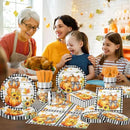 Fall Party Decorations,144Pcs Fall Thanksgiving Tableware Set Includes Plates,Napkins,Knife,Fork Black and White Buffalo Plaid Pumpkin Theme Decorations for Autumn Harvest,Thanksgiving Day by CozyNest Decor