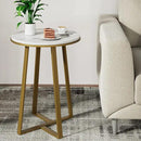 Round End Tables, Small Side Table White Marble Texture MDF Top,Metal Frame Gold Color, Tall End Table for Bed Room,Coffee Tea End Table for Living Room (White Marble+Gold) by CozyNest Decor