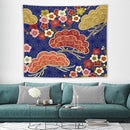 HZOHNAGO Japanese Tapestry Art Abstract Colorful Cherry Blossom Blue Background Pattern Printed Wall Tapestry Painting Wall Hanging for Bedroom Living Room Dorm 60" W x 50" H by CozyNest Decor