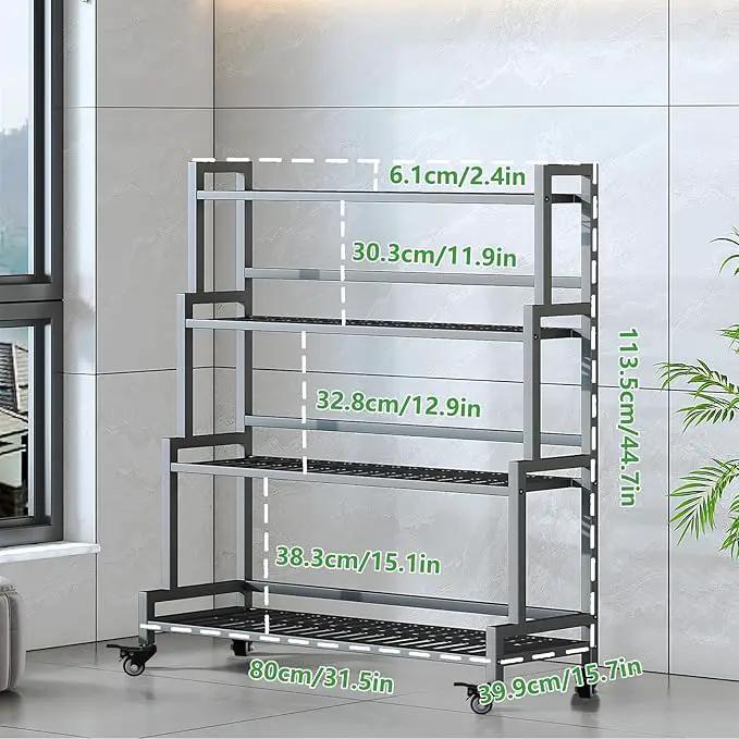 YIZAJIA Plant Stand Indoor 4 Tier Metal Outdoor Tiered Stands Shelf With wheel for Multiple Plants Potted Ladder Plant Holder Table Plant Pot Stand for Window Garden Balcony Living Room (4 Tier-Black), photo 3 of 6