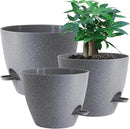 Large Self Watering Pots, 12/10/9 Plastic Planters with High Drainage Holes and Deep Reservoir for Indoor Outdoor Garden Plants and Flowers, Grey Speckles by GreenHaven Gardens