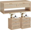 LEYAOYAO Boho Rattan Coffee Table and End Table Sets, 48" Wide Center Tables & 23" Night Stand with 3 Drawers, Natural Wood Coffee Table for Living Room 3 Piece Set by CozyNest Decor