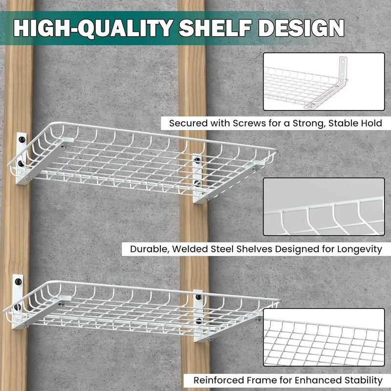 EVERHANGER Garage Wall Shelves 12x18 Inch, Wall Mounted Storage Shelf, Metal Shelf Rack, Heavy-Duty Shelf Organizer 2 Pack, White, photo 5 of 6