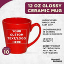 DISCOUNT PROMOS Custom Glossy Ceramic Latte Coffee Mug 12 oz. Set of 10, Personalized Bulk Pack - Perfect for Tea, Espresso, Cappuccino, Hot Cocoa - Red by CozyNest Decor