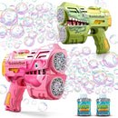 Jasny 2 Pack Rechargeable Dino Bubble Guns for Kids, LED Light Up Bubbles Machine Blower with 2 Bottles Refill Solution for Toddlers, Summer Wedding Toys Gift by TinyTreasures Baby Boutique