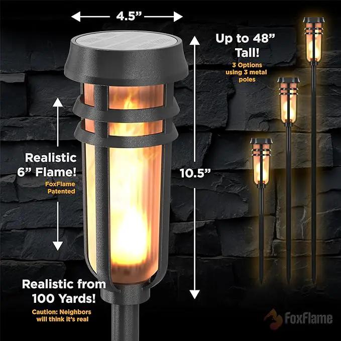 Metal Solar Torch - Adjustable Height (24" - 50"), Outdoor Lights with Flickering Flame, Waterproof Solar Powered Lights, Flame Torches for Patio, Pathway, Yard Decor, Matte Black (1-Pack), photo 2 of 7