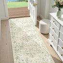 Green 2x6 Runner Rug for Hallways Bed Side Kitchen, Boho Washable Distressed Low-Pile Floor Entryway Long Bathroom Mat, Non-Slip Laundry Room Washstand Front Carpet Green 24x72 Inch by TinyTreasures Baby Boutique