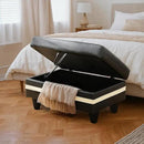 Ottoman Rectangular Storage Ottoman Bench, Faux Leather Footrest, Coffee Table, Stool Footstool with Hinged Lid for Living Room, Bedroom, Entryway, Black with White Strip, 35"x23.5"x17.5" by CozyNest Decor