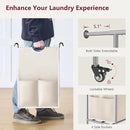 Tajsoon Laundry Hamper with Hanging Rack, 3 Section Laundry Sorter with Heavy Duty Lockable Wheels, Laundry Basket Organizer for Dirty Clothes Storage, 3 Beige by CozyNest Decor