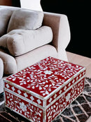 Decorative Wooden Storage Box with Mother of Pearl Inlay – Elegant Floral Design – Perfect for Home Décor in Living Room, Dining Area, or Bedroom (Red, 12x8x5 inches) by CozyNest Decor