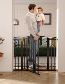 Babelio Upgraded Baby Gate with Cat Door, 29-43" Auto Close Durable Dog Gate for Stairs, Doorways and House, Easy Walk Thru Safety Gate with Pet Door Includes 4 Wall Cups, Black by TinyTreasures Baby Boutique
