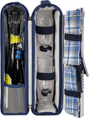 ALLCAMP Wine Tote Bag with Cooler Compartment，Picnic Set Carrying Two Sets of Tableware（Blue Stripe） by TinyTreasures Baby Boutique