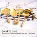 Gold Cooking Utensils Set – 5-Piece Stainless Steel Kitchen Tools for Modern Cooking and Serving – Dishwasher Safe Ladle, Spoon, Spatula, Pasta Fork, Luxury Brass Kitchen Accessories for Home Chefs by CozyNest Decor
