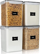 Vtopmart 4 PCS Large Food Storage Containers 5.2L / 175oz, 4 Pieces BPA Free Plastic Airtight Canisters for Flour, Sugar, Baking Supplies, Rice with Lids, 4 Measuring Cups and 24 Labels, Black by CozyNest Decor